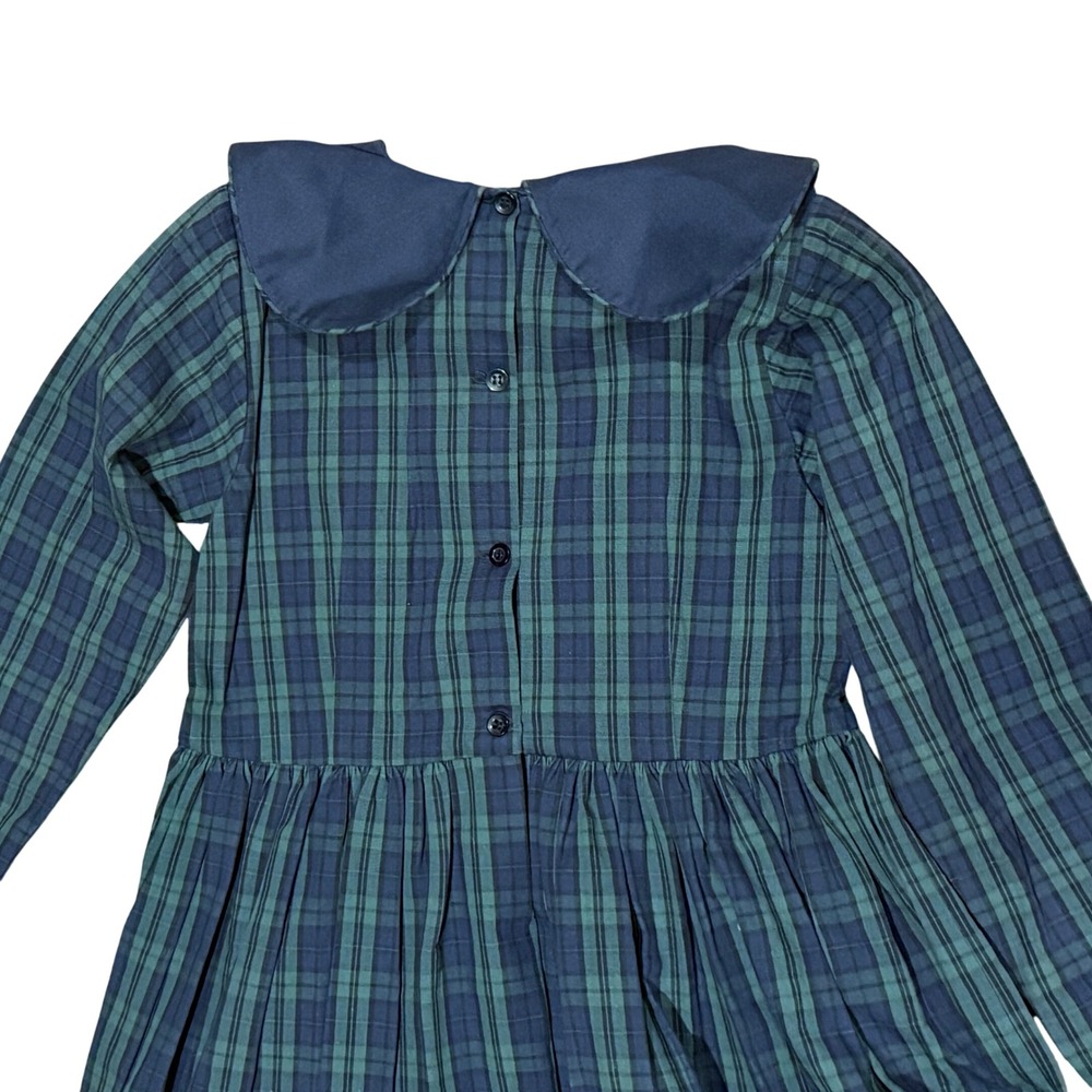 Strasburg Girls Green Navy Plaid Embroidered Peter Pan Collar Dress 10 - Picture 6 of 6